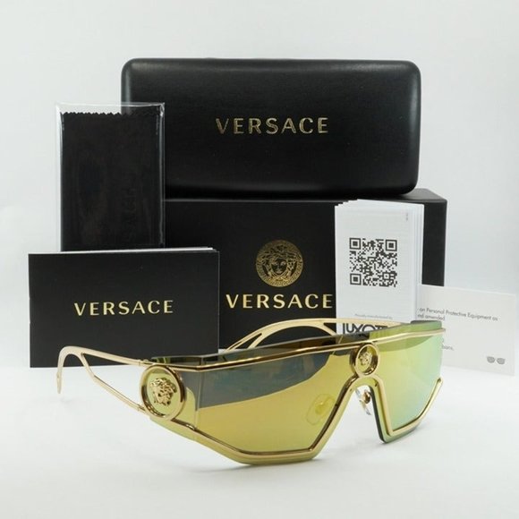 Versace Accessories - FINAL PRICE NEW VERSACE VE2226 10027P GOLD/BROWN MIRROR UNISEX SHIELD SUNGLASSES